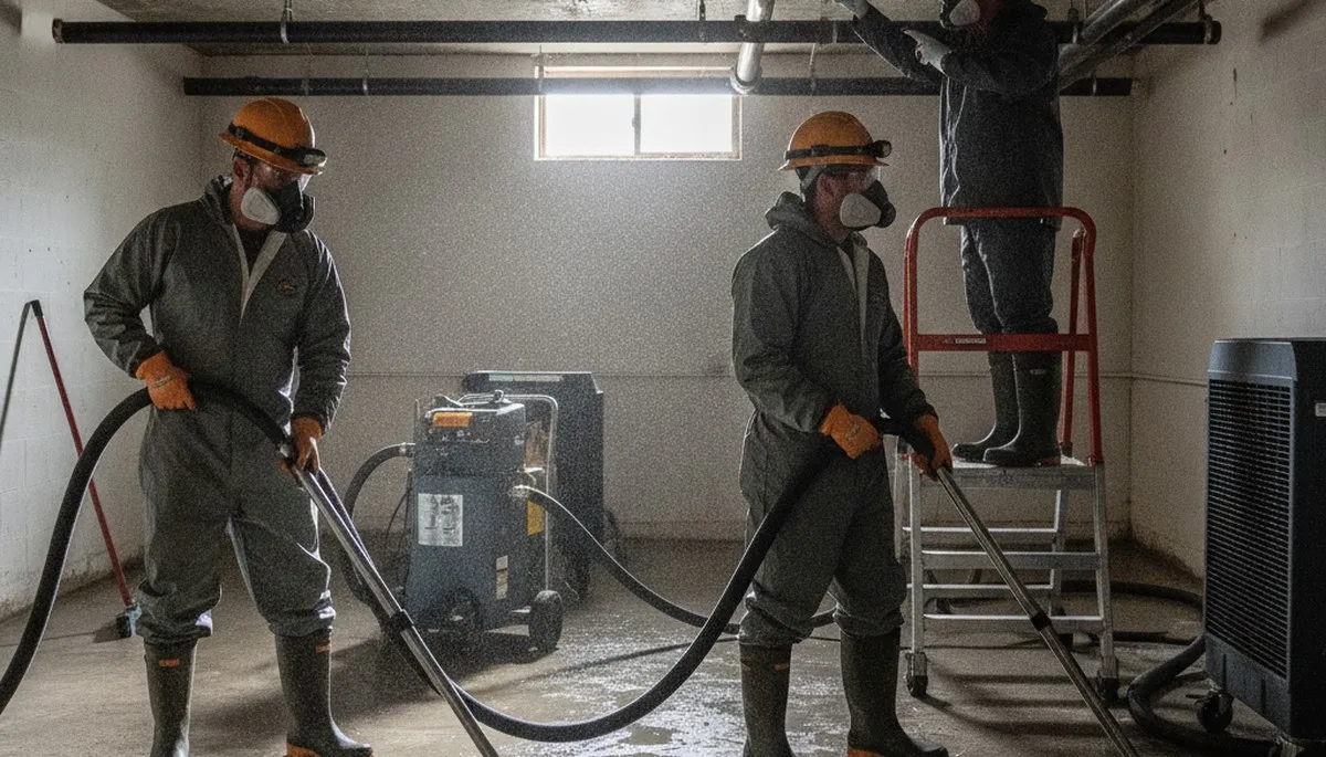 Burst pipe cleanup crew restoring water damage in Jurupa Valley, CA home