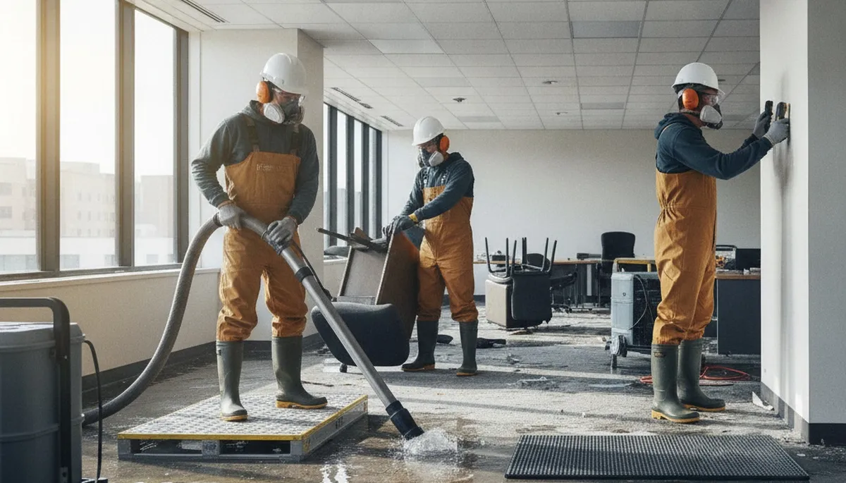 Commercial water damage restoration team in Jurupa Valley, CA handling emergency cleanup