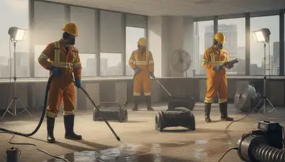 Commercial water damage restoration team in Jurupa Valley, CA drying a flooded property