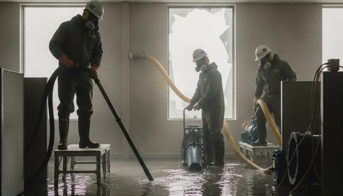 Emergency water removal crew in Jurupa Valley, CA responding to water damage cleanup