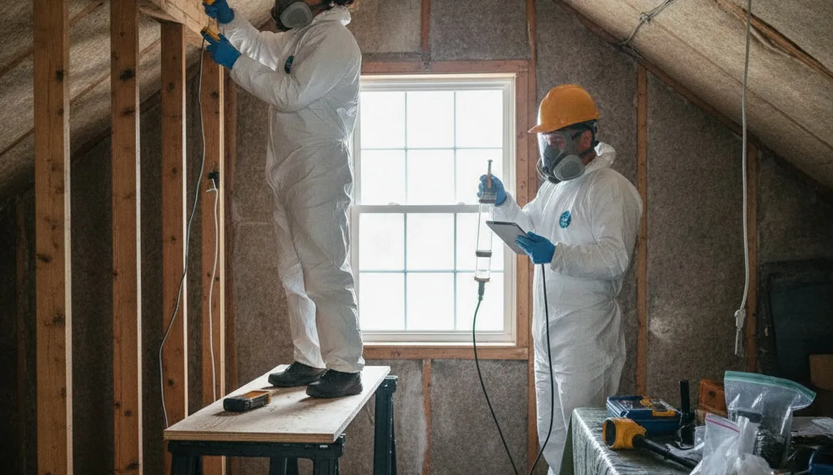Mold inspection technician in Jurupa Valley, CA assessing moisture damage in a home