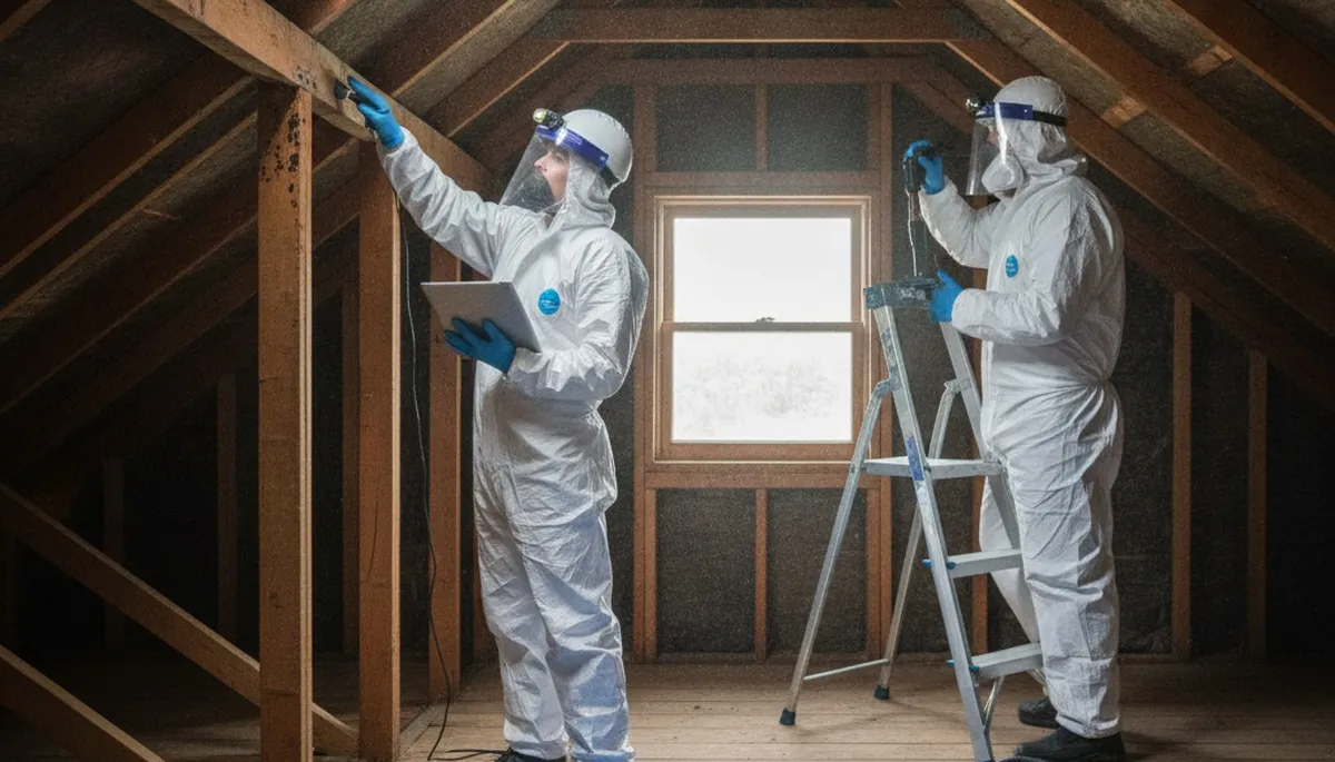 Mold inspection technician checking hidden moisture damage in Jurupa Valley, CA home
