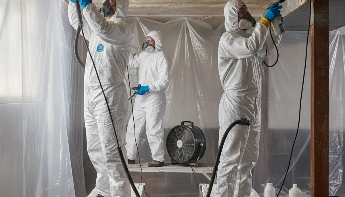 Mold removal technician in Jurupa Valley, CA inspecting water damage and hidden growth in a home