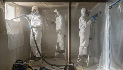 Mold removal technician inspecting hidden water damage in a Jurupa Valley, CA home