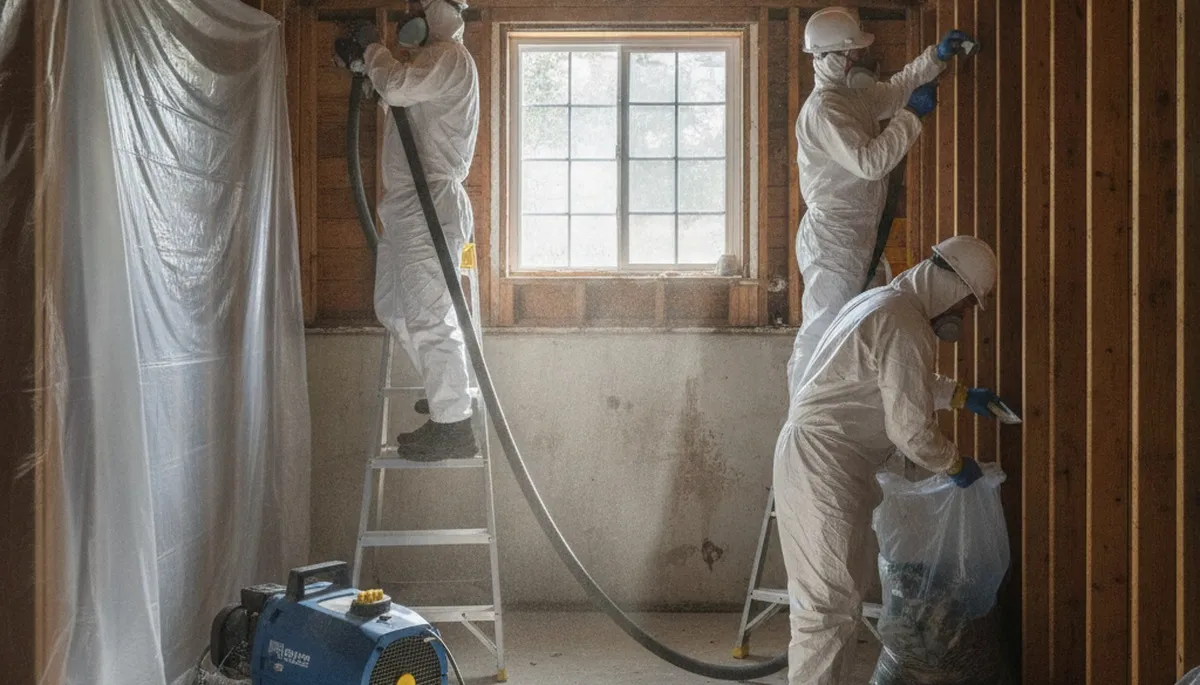 Mold removal technician inspecting water damage in Jurupa Valley, CA home