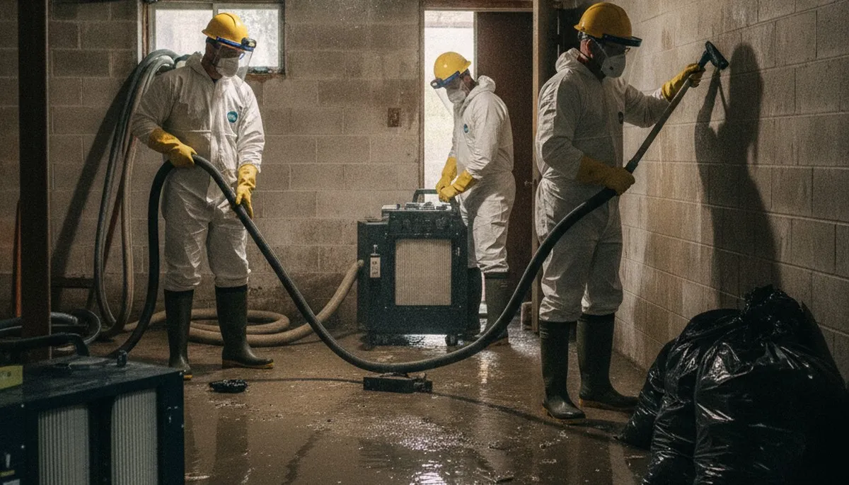 Sewer backup cleanup crew restoring a home in Jurupa Valley, CA after water damage