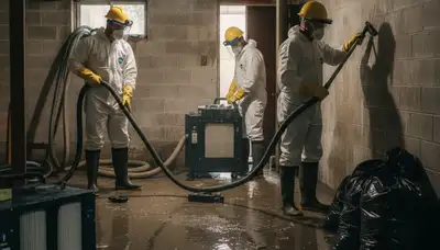 Sewer backup cleanup crew restoring a home in Jurupa Valley, CA after water damage
