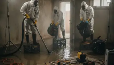 Sewer backup cleanup team restoring a home in Jurupa Valley, CA after water damage