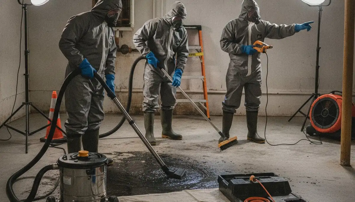 Sewer backup cleanup team restoring a Jurupa Valley, CA home after wastewater overflow