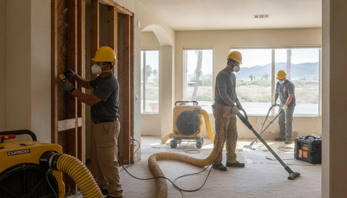 Water damage restoration team in Jurupa Valley, CA handling emergency cleanup and drying