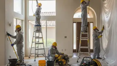 Water damage restoration team serving Jurupa Valley, CA on an emergency cleanup job