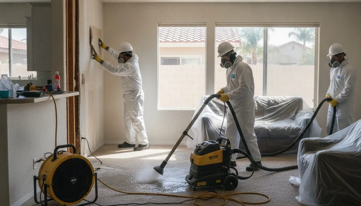 Water damage restoration team in Jurupa Valley, CA inspecting property for cleanup and repair