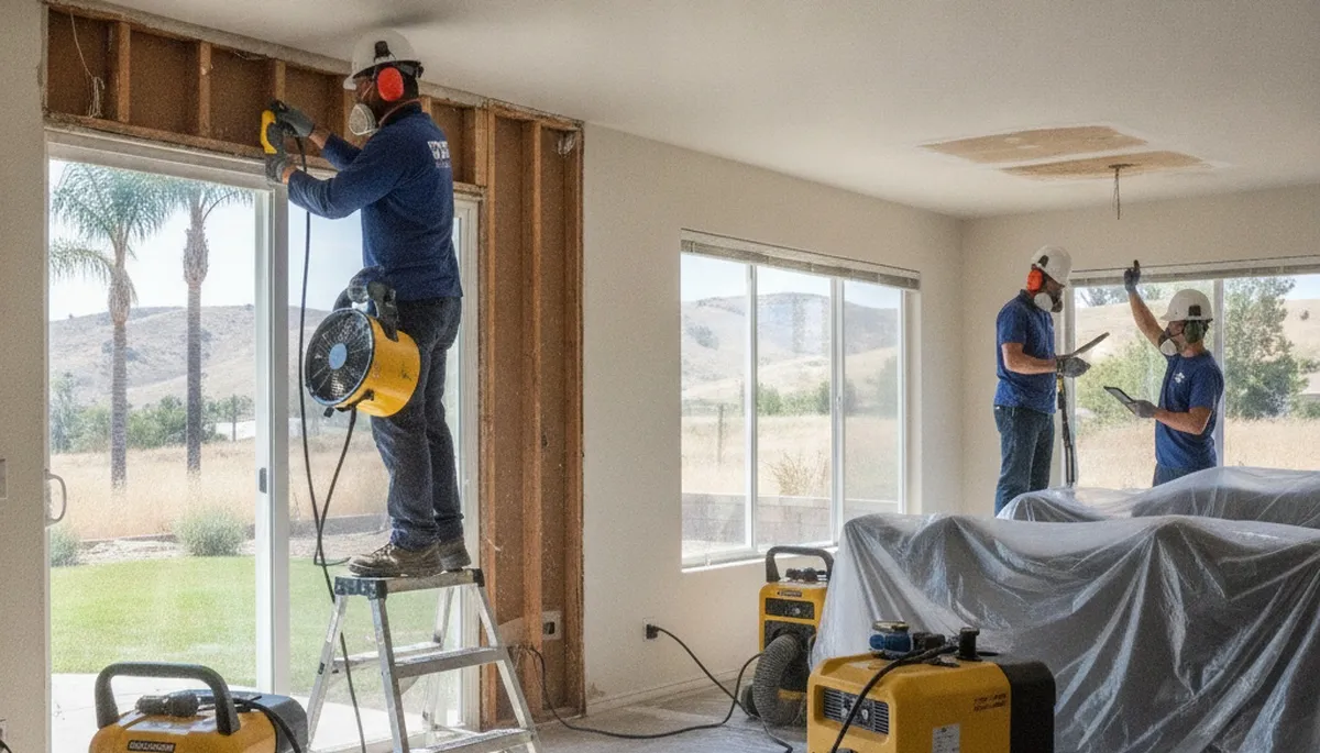Water damage restoration team in Jurupa Valley, CA providing emergency cleanup and drying services