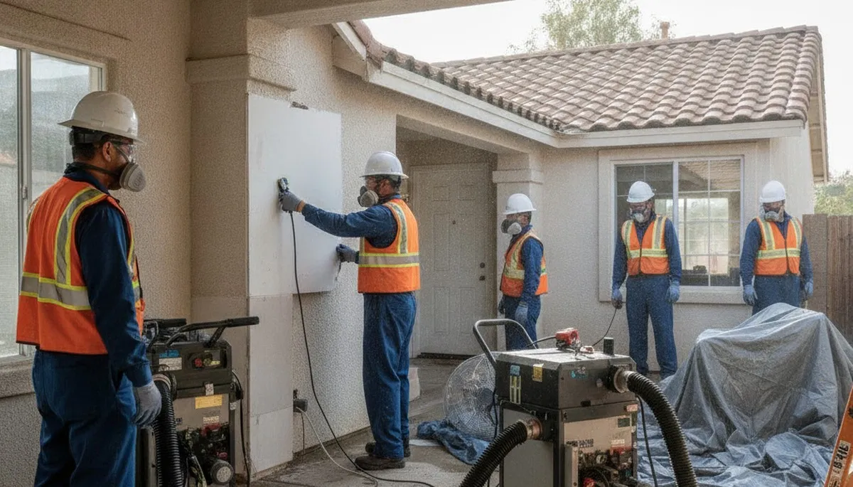 Water damage restoration team in Jurupa Valley, CA inspecting and drying a residential property
