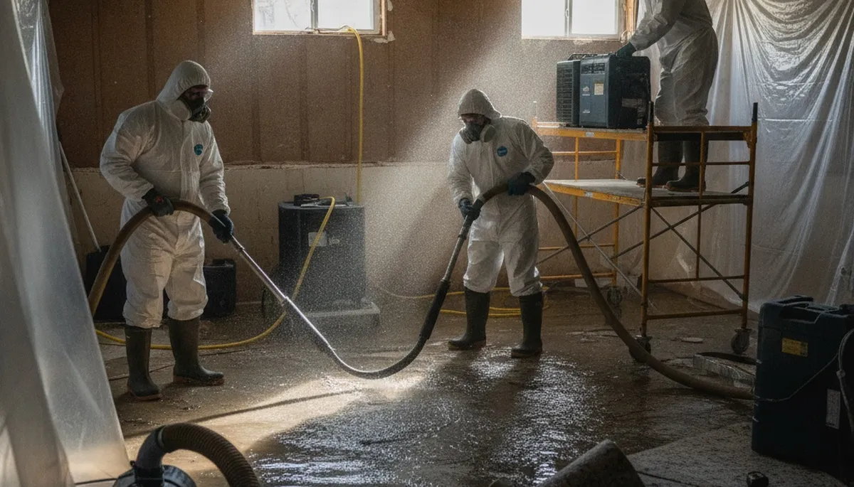 Water damage restoration crew serving Jurupa Valley, CA on a home emergency response site