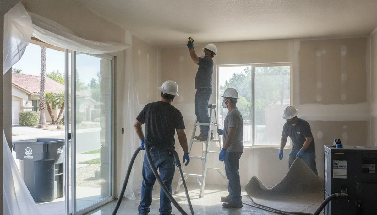Water damage restoration team in Jurupa Valley, CA providing emergency cleanup and drying services