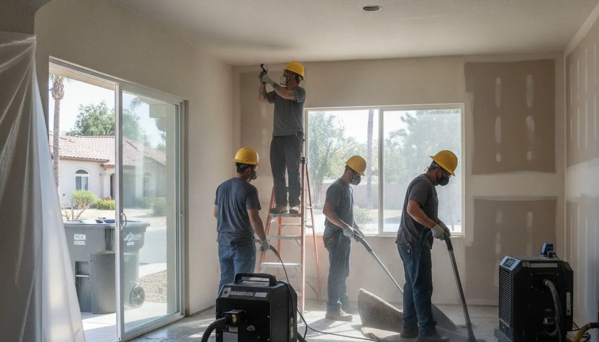 Water damage restoration team in Jurupa Valley, CA providing cleanup and repair services